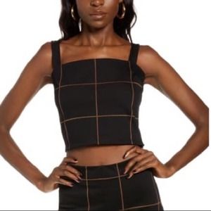 LEITH Windowpane Crop Tank Black/Brown 2X NWT